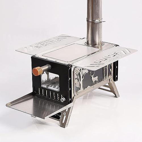HACSYP Tragbarer Herd, Outdoor-Zelt-Holzöfen, Camping-Heizung mit Kaminrohren, for Camp, Kochen im Freien, kompakt (Color : Silver4, Size : 33 * 18 * 16cm)
