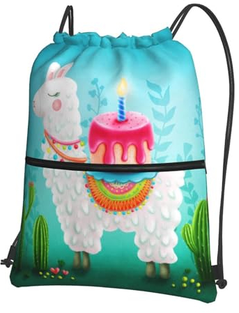 QQLADY Lama Alpaka Kuchen Kaktus Kordelzug Rucksack Wasserdicht String Bag Sackpack Cinch Rucksack für Gym Sport Yoga, Schwarz , One size