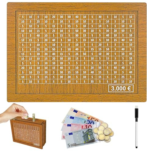LYNBLY Tirelire en Bois, Numérique Tirelire, Tirelire Réutilisable, avec Marqueur,Tirelire avec Objectifs Chiffres D'épargne, Boîte Rangement Tirelire Rétro pour Adultes et Enfants (3000€)