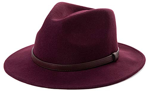 Comhats Unisex Filzhut Fedora für Herren und Damen-Winter Wolle Trilby Hat mit Krempe-Männer Panama Mafia Hut, Trilby Filz Hut Rotwein L 59-608.