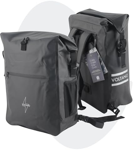 Voltano - 2in1 Fahrradtasche Geeignet als Gepäckträgertasche und Rucksack - Schwarz Fahrradtasche - 100% wasserdicht - 28 Liter