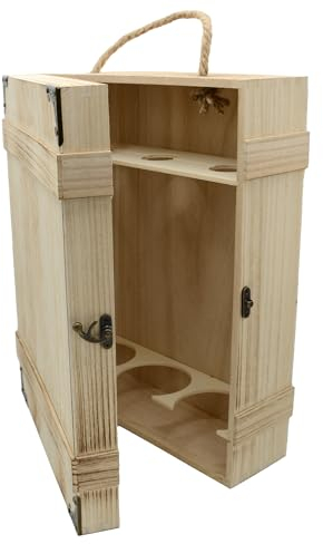 UNUS Caja de vino de madera natural flameada ornamentos 3 botellas