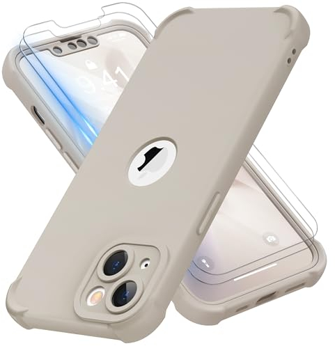 ORETECH para Funda iPhone 13 Mini, con [2X Protector Pantalla, Carcasa Frontal y Trasera][Protección de Cámara Integrado] Antigolpes Anti-Choque Silicona Carcasa iPhone 13 Mini Case, Piedra
