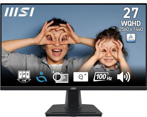 MSI PRO MP275Q Monitor 27 WQHD - 2560 x 1440, Pannello IPS, 100 Hz, Schermo Anti-affaticamento, Altoparlanti integrati, inclinazione Regolabile - HDMI 2.0b, DP 1.2a