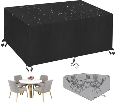 KDXAOBEI Housse De Protection Salon De Jardin, Étanche Robuste Tissu Oxford 600D Housse Protection Table De Jardin Exterieur 260x260x85cm, Imperméable, Résistance au Vent, Anti-UV