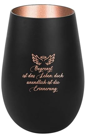 Der-Porzellan-Laden Windlicht mit Gravur Begrenzt ist das Leben Schwarz | Bronze, Teelichthalter aus Glas mit Spruch, Tischdeko modern