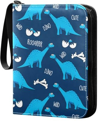 Lustiges Cartoon-Dinosaurier-/Knochen-Eier-Sammelkartenalbum, 4 Taschen, Kartenordner, 50 Seiten, 400 Karten, PU-Reißverschluss, Kartenbinder, Aufbewahrungshalter für Sportspielkarte