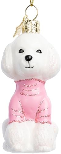 SIKORA Pudel mit rosa Shirt besondere Weihnachtskugel Glas Christbaumschmuck Deko Figur Weihnachten Anhänger Ornament - Trend Line - BS636