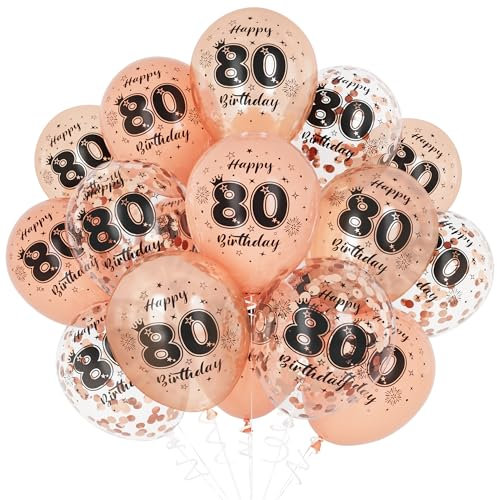 Unisun 80. Geburtstag Luftballons, 80 Jahre Geburtstag Dekorationen für Frauen Mädchen, Happy Birthday Rose Gold 80 Jahrestag Ballons Deko für Geburtstag Party Supplies