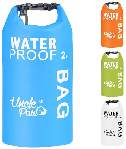 Uncle Paul Trockentasche für Boote – wasserdichte Tasche für Outdoor, Driften, Bootfahren, Kajakfahren, Angeln, Rafting, Schwimmen, Camping, Kanufahren, Surfen, Cyanblau, 2 Literes(0.4 uk gal