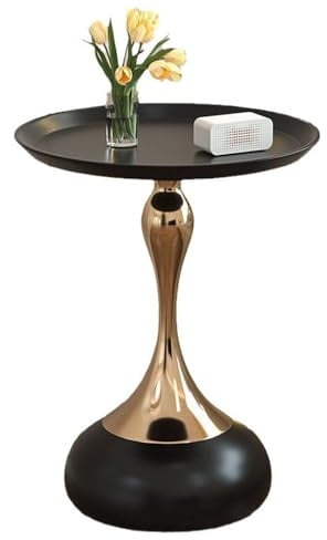 SINBINTA Runder Metall-Beistelltisch, 55 x 40 cm, Schwarz | Kompakter runder Metalltisch mit erhöhtem Rand, leicht beweglich und platzsparend für Sofa, Bett oder kleine Räume
