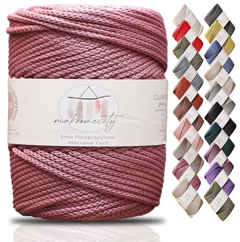 Makromecity Makramee Garn 5mm x 95m Premium Polyester Makramee Schnur Polypropylene Yarn Basteln für Wandbehänge Umhängetasche Handtasche Runner Schnullerkette Platzteller (Staubige Rose)
