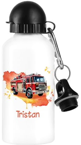 Striefchen® Trinkflasche für Kinder mit Wunschname 500 ml BPA frei Aluminium (Feuerwehr)