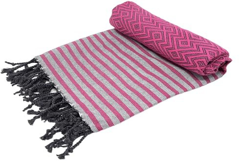 Stefano Ferrante KELIM LUX Hamamtuch Saunatuch Pestemal Fouta Strandtuch Badetuch Handtuch Baumwolle Backpacker 100x180 cm (Pink)