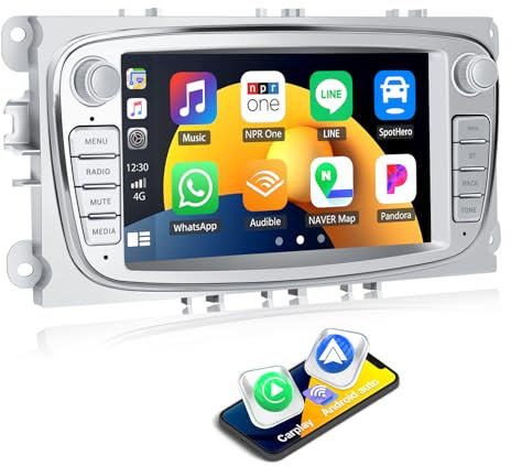 CAMECHO 2+64G Android 13 Radio Coche para Ford Focus mk2 Mondeo Cmax Galaxy Smax Kuga con CarPlay&Android Auto&Mirrorlink,7 Pulgadas Pantalla Táctil con Bluetooth/WiFi/GPS/FM/RDS/USB(Plata)
