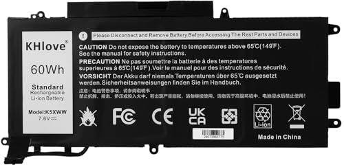 KHlove 7.6V 60Wh K5XWW Laptop Akku für Dell Latitude 5289 7389 7390 L3180 E5289 P29S001 P29S002 2-in-1 Series Notebook 6CYH6 71TG4 725KY J0PGR N18GG CFX97 4-Cell