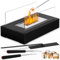 POFIBO Chimenea de mesa para interior y exterior, chimenea de bioetanol con 2 tenedores para barbacoa, chimenea de bioetanol con cristal de seguridad, ideal como fuego de mesa para interior y exterior