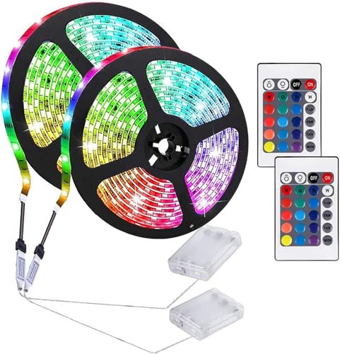 SUAVER LED Streifen Lichte Batteriebetriebene RGB 5050 LED Strip mit Fernbedienung,Schneidbar für TV Hintergrundbeleuchtung Deko,Schränke,Treppen Deko (2, 3m 180LED)