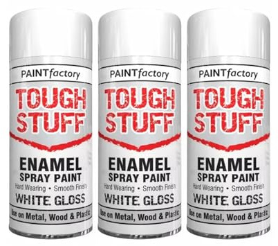 DIOXSTAR Enamel White Gloss Spray Paint, Fast Drying, Suitable for Wood, Plastic, Metal, Interior and Exterior Use, Hard Wearing & Smooth Finish, 400ml (3 PCS)