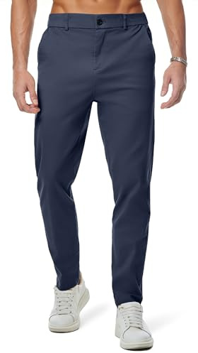 Elegancity Mens Chino Trousers Slim Fit Tapered Leg Dress Pants Cotton Twill Chinos Smart Casual Stretch Pants with Pockets Sail Blue, XXL