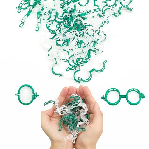 OHYER Clips de Fixation en Plastique sécurisés pour Plantes grimpantes Clips De Reliure De Vigne Attaches pour Plantes Liens pour Pieds de tomates Facile à Fixer et réutilisable (Vert+Blanc 100)