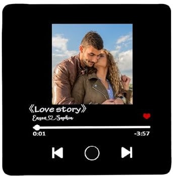 Custom Music Fridge Magnet Personalised Acrylic Music Album Photo Refrigerator Magnet with Built-in Music Player Unique Home Decor Gift for Couple Family Christmas Valentine's Day Birthday (Style 01)