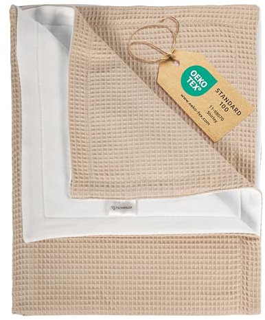 TSCHAMLER® Babydecke 80x100 cm – Fleece & Waffelpique, weich & atmungsaktiv, Oeko-TEX® Zertifiziert, Baby Decke in hochwertige Geschenkbox, Winter - Kinderwagendecke für Neugeborene, Beige