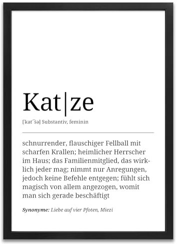 ARTFAVES® Poster Definition Katze | Worterklärung Duden Lexikon Wanddeko Wandbild Spruch als Geschenk | mit Rahmen Holz Schwarz | 21 x 30 cm