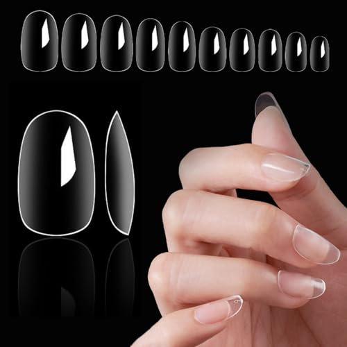 KEYRI 600 Pezzi Unghie Finte Tip Unghie Corte Ovali Copertura Completa per Nail Art Manicure Fai da Te Unghie Artificiali Acriliche da Attaccare su Unghie Artificiali per Donne(Trasparente)