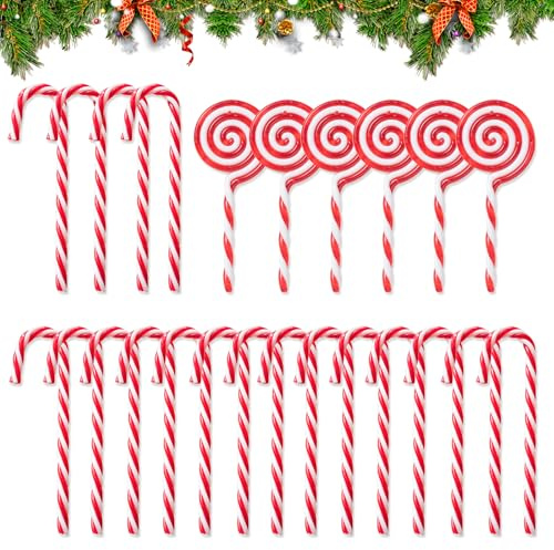 JSTHHTT 25 pcs Christmas Candy Decorations, Candy Cane Christmas Decorations, Christmas Lollipops Candy Cane Ornaments, for Home Chriatmas Tree Decor, Red and White Christmas Decorations for Tree