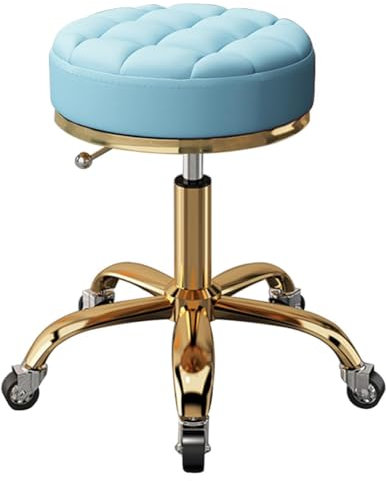 Drehbarer Barhocker mit verstellbarer Höhe, runder Sitz, goldener Metall-Stahlfuß und Erdungsrädern für Schönheitssalons und Büros