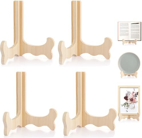LOLYSIC 4Pcs Plate Stand for Display, 6 Inch Wooden Plate Holder Stands, Tabletop Picture Frame Holder Display Stand for Decorative Plate Dish Photo Books Art & Craft