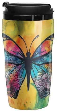 12 Oz Car Cup Coffee Cups with Lids Stanley Cup Coffee Tumbler Plastic Cups Sealed Drinking Lid Water Cup Tea Cup Butterfly Tie Dye Printed Mugs Fits in Car Cup Holder