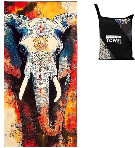 HommomH Strandtuch 90x180 cm Groß Sandfrei Badetuch Schnell Trocknendes Mikrofaser Bedrucktes mit Elefant Motiv