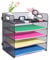 HMXLJJY 5 Tier Office Desk A4 Paper Letter Organiser Tray with Handle,Mesh Desk Organiser Letter Tray,Desktop Filing Document Trays Holders,File Storage Rack for A4 File Folder, Black