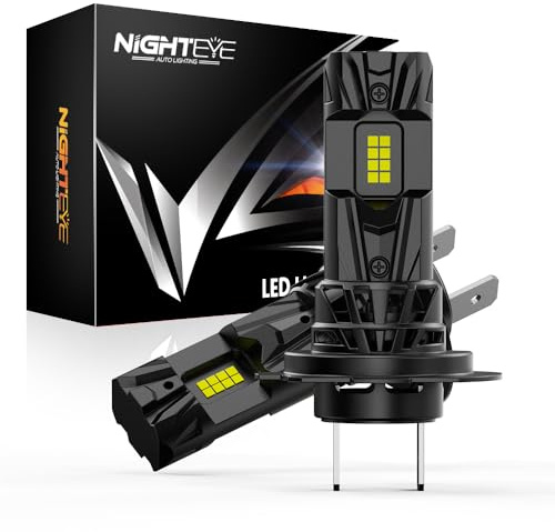 NIGHTEYE H7 LED Bulb 25000LM 70W 6500K 1:1 Taille Plug and Play IP68 | Sans polarité, Faisceau net, Ventilateur intégré, Durée de vie 50000h, Remplacement halogène direct, Pack of 2