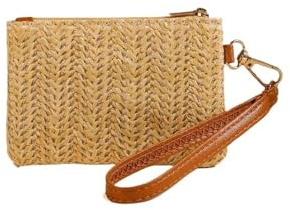 Sac à main en paille de couleur unie pour femme avec dragonne, porte-monnaie, sac à rouge à lèvres, A2, Taille unique