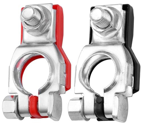Yuiturt 1 Pair Battery Terminal Connectors with Nut Positive and Negative for Nissan Cars, Top Post Car Battery Terminal Set Connector Clamp, Automotive Electrical Connectors for Car Van Boat Truck
