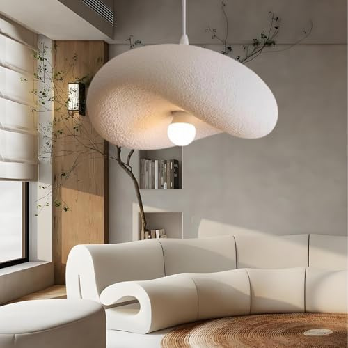 NOCHX Wabi Sabi Stil Pendelleuchte E27 Hochdichte Polyethylen Textur Weiße Anhängerlampe Moderne Kreative Höhenverstellbare Kronleuchter Geeignet Für Esszimmer Wohnzimmer Schlafzimmer(Single head 40cm