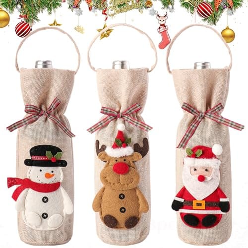 Weintasche Weihnachten, Flaschenbeutel Weihnachten mit Kordelzug, Weintasche Taschen, Weihnachts-Jute-Weinflaschen-Geschenktaschen, Weihnachts-Weinflaschen-Taschen für Weihnachtsgeschenke (B)