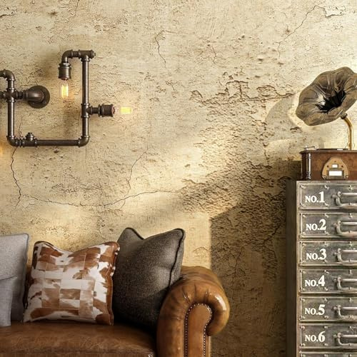 FunStick Concrete Effect Self Adhesive Wallpaper Cement Brown Beige Kitchen Worktop Vinyl Wrap Concrete Sticky Back Plastic for Walls Bedroom Bathroom Earth Yellow Weathered Cement Wallpaper 30CMx5M