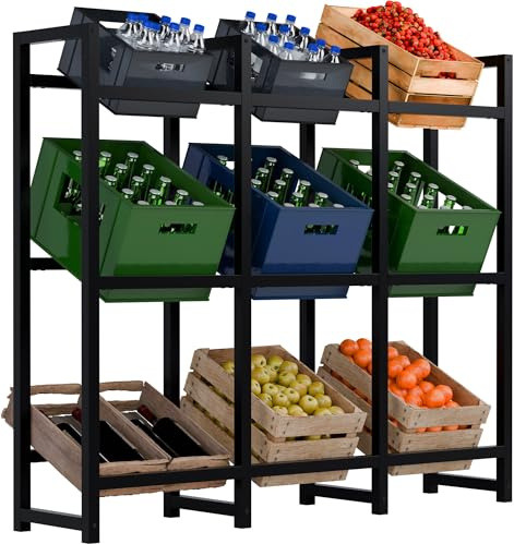 CLP Getränkekistenständer Metall freistehend Stack, platzsparendes Getränkekistenregal robust und platzsparend für Getränkekisten, Farbe:schwarz, Größe:116x135x31 cm
