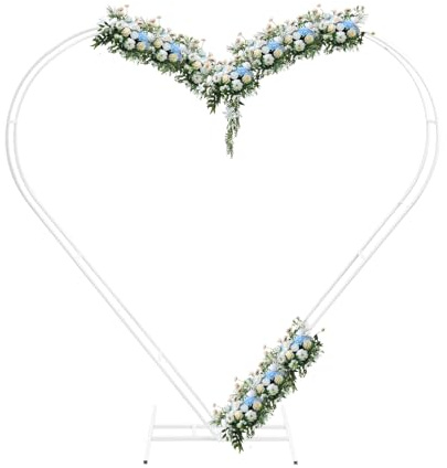 Kit d'arche de ballons en forme de cœur - 206,5 cm de hauteur - Blanc - En forme de cœur - Arche de roses avec pied en T - Support de fleurs en métal - Pour photographie, jardin, événement