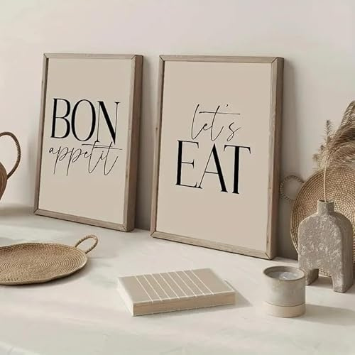 GOSRD 2 Stück Leinwandbilder – „Bon Appétit & Let's Eat“ – Moderne klassische Deco-Typografie für die Wohnzimmerdekoration (35 x 50 cm – 2 Stück)