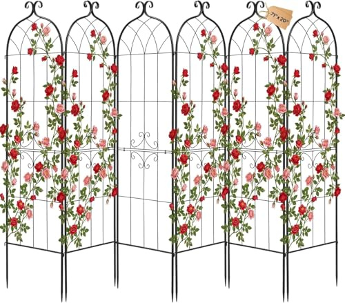 VEVOR Treillis de Jardin Métal 52,5x220 cm Support de Plante Grimpante Lot de 6 Treillis pour Rosiers, Tomates, Concombres, Fleurs Légumes Grimpants, avec Revêtement en Poudre, Système de Verrouillage