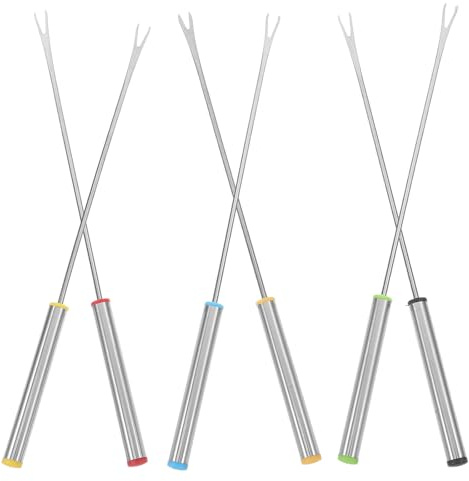 WOFASHPURET Fonduegabel Vielseitig Einsetzbar aus Edelstahl 6 Stück mit Ergonomischen Griffen für Käsefondue Schokoladenfondue und Grillen