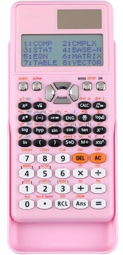 Altaudia Calculadora Científica de 417 Funciones, Tapa Protectora, Panel Solar, Batería LR44, Tamaño estándar, Medidas 16,5x8x1,5 cm, Pantalla LCD 96X31 píxeles, Ligera (Rosa)