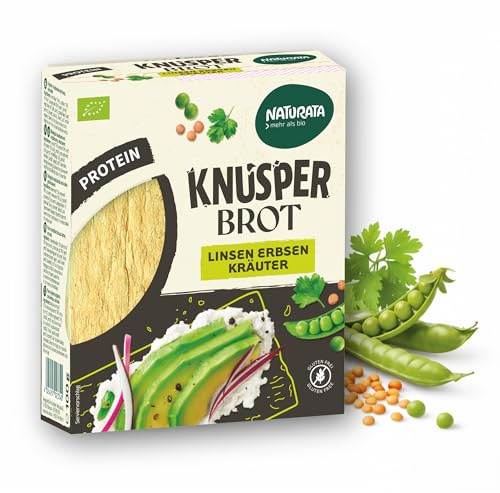 NATURATA Bio Knusperbrot Linsen Erbsen & Kräuter 100 g - 12 Scheiben - Glutenfreies Protein Knäckebrot - Dünne Knusprige Brotalternative - Salziger Snack - Vegan & Vegetarisch