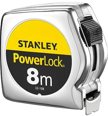 Stanley 0-33-198 Mesure 8 M X 25 Mm Powerlock Classic Fabriqué En France - Ruban Large - Revêtement Blade Armor Et Mylar - Crochet 3 Rivets - Boitier Abs Antichoc - Blocage De Ruban