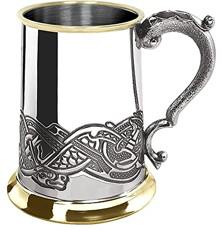 English Pewter Company EP151 - Boccale con Decorazione celtica e Bordi in Ottone, da 0,5 Litri Circa